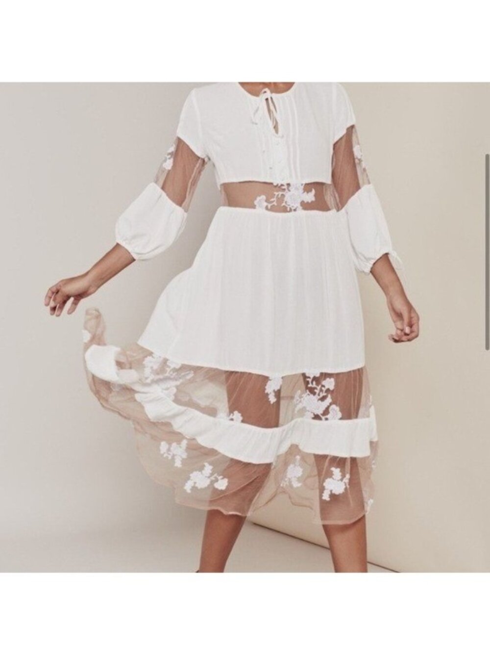 For Love & Lemons Eva Midi Dress Lace Prairie Cottagecore Bohemian Festival Sz S - Picture 3 of 11